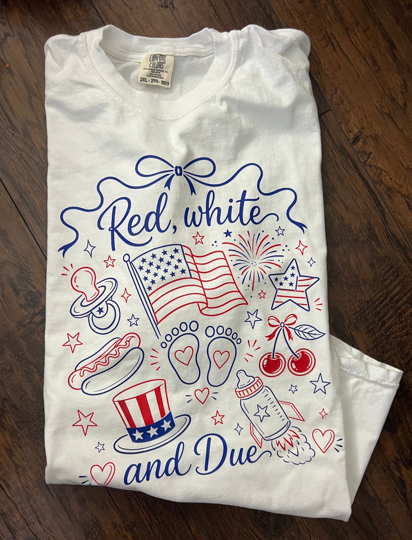 Red, White and Due Comfort Colors® Maternity Shirt | Fourth of July Pregnancy Announcement | Patriotic Baby Bump Tee | 4th of July Mom-to-Be