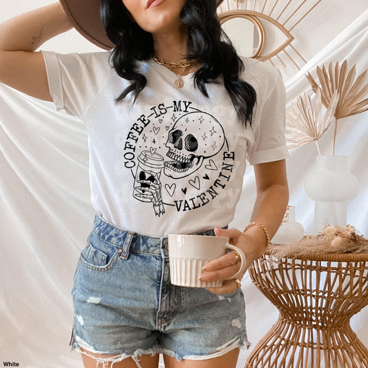 Coffee Is My Valentine Shirt, Skeleton Love Shirt, Skeleton Drinks Coffee, Gift For Coffee Lovers, VDay Gift, Valentines Day Shirt