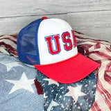 USA Trucker Hat Chenille Letter Patch , 4th Of July Trucker Hat, Letter Patch Hat